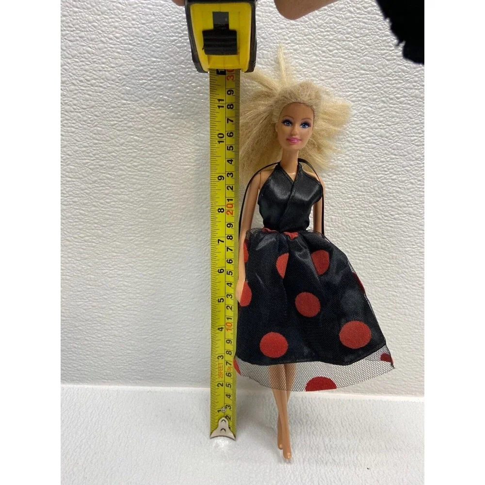 Barbie Doll Blond Hair With Black and Red Polka Dot Dress